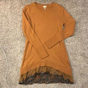 Logo by Lori Goldstein deep mustard colored dress/tunic with lace detail